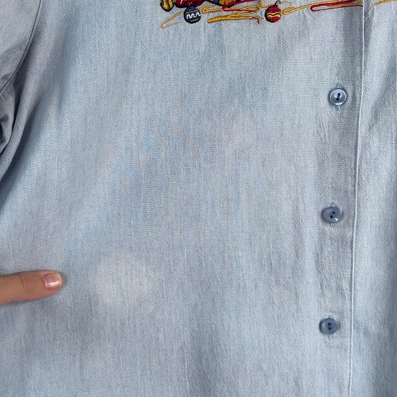 VTG 90s Embroidered Denim Christmas Cat Shirt 12 Holiday Festive Button Down - Picture 5 of 12